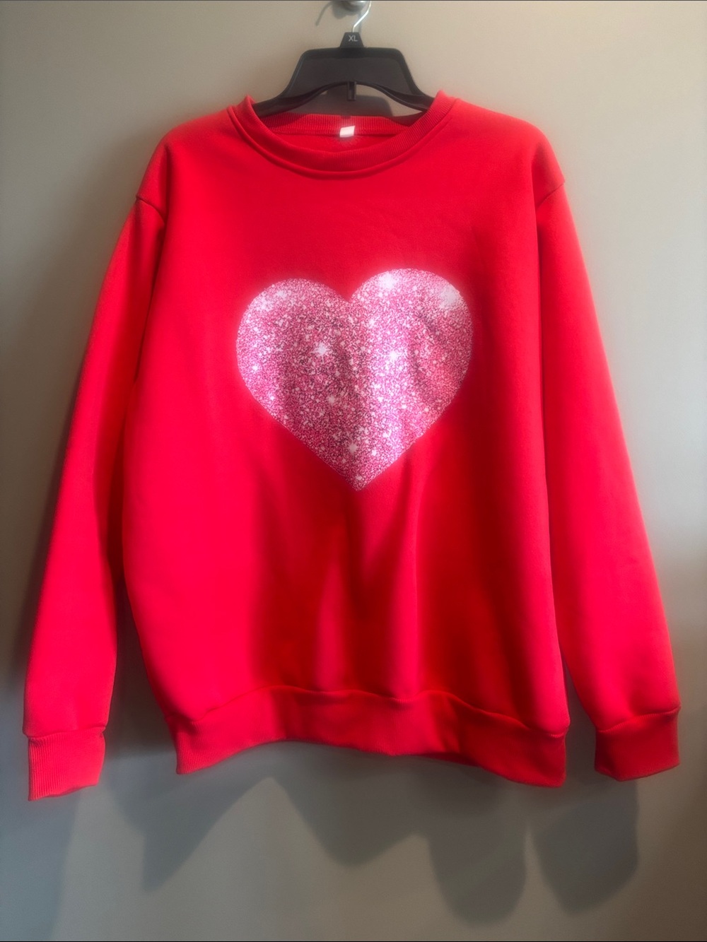 Women's Red Heart Glitter Pullover Sweater